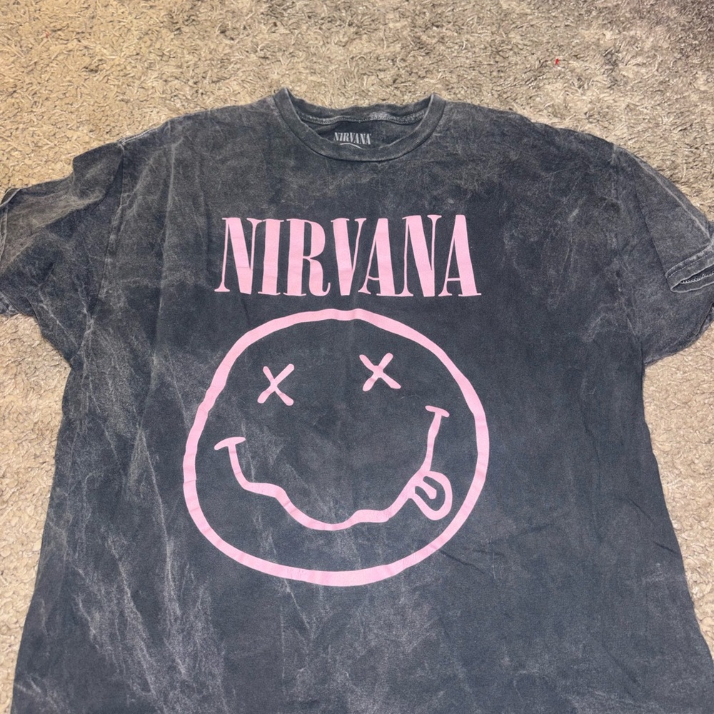 NIRVANA Black Tee with Pink Graphic